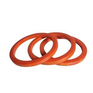 Vintage Bakelite Bangle Bracelet Stack of 3 Tangerine Orange Marbled Jewelry